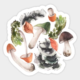 Watercolor Autumn Mushrooms Fungi Sticker